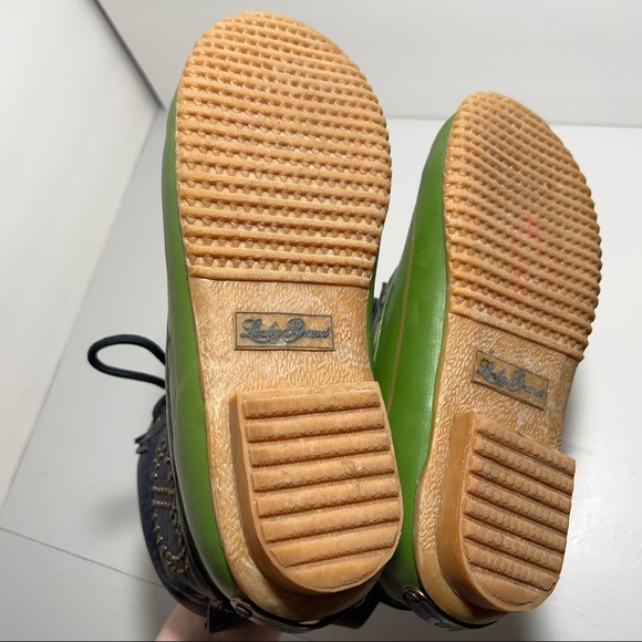 Lucky Brand Navy Green Peace Sign Duck Boots leather size 9 - Picture 5 of 9